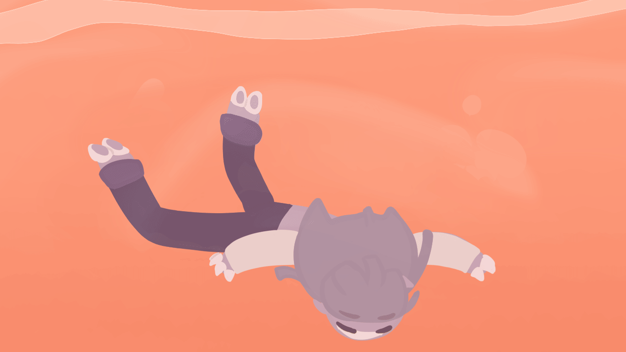 Stylized frame by frame animation of a humanoid boy swimming. The duration of the animation is about 3 seconds